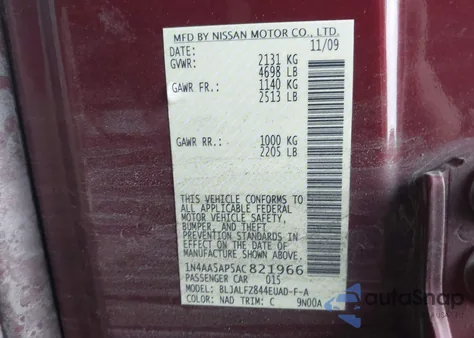 2010 Nissan Maxima 3.5 Sv from USA, damaged, VIN 1N4AA5AP5AC821966